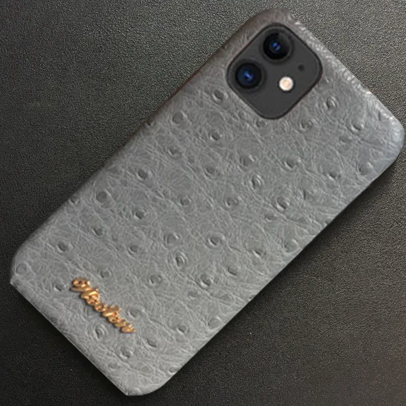 Gray Роскошный чехол из искусственной кожи страуса для iphone 11 Pro X XS Max XR, Жесткий Чехол для iphone 6s 6 7 8 Plus, защитный чехол s - Цвет: Gray