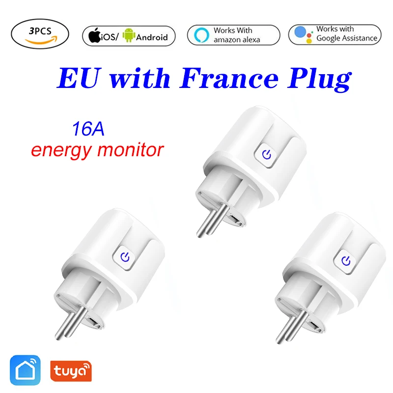 

3pcs Tuya Wifi Smart socket Smart mini plug EU WiFi remote control with Alexa Google home Energy Monitor