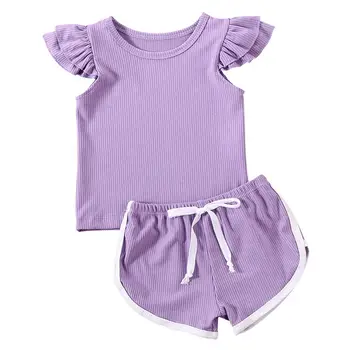 

ZWY234 Fashion Style 2020 Summer Infant Baby Girls Boys Clothes Sets Ruffles Short Sleeve Pullover T Shirts Shorts Solid Outfits