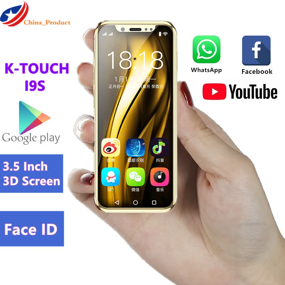 Роскошный мини мобильный телефон K TOUCH I9S 16GB rom Android Google play Store Face ID gps WiFi маленький