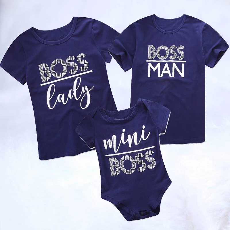 Семейная футболка Mini Boss; Детский комбинезон; Одинаковая одежда для папы и сына; Семейные комплекты; Одинаковая одежда для мамы и дочки