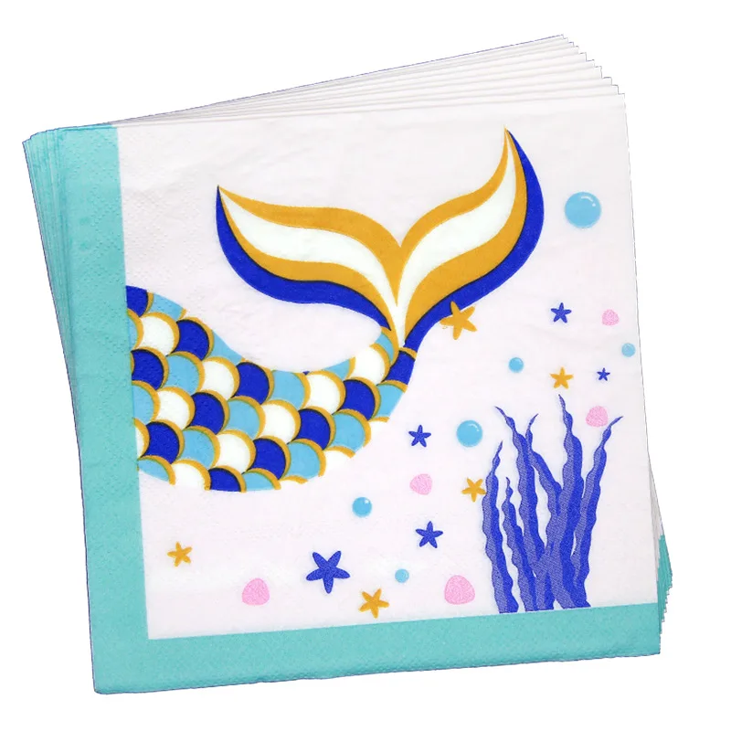 Mermaid Fish Tail Tableware Set Paper Cup Plate Napkin Flag Girl's Birthday Baby Shower Wedding Party Decor Favor - Цвет: 20pcs napkin