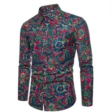 Estilo coreano primavera camisa de manga longa retro flores impressas homens blusa 5xl magro partes superiores masculino festa elegante casual roupas havaianas