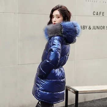 

Fur Collar Silver Women's down jacket Women's mid-Length silver down jacket Warm Coat for Women High Quality Hooded Jacket Hot