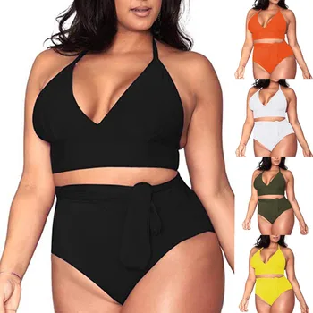 

Women's Bikini Plus Size L-4XL High Waisted Ladies Swimwear High Quality Swimsuit Full Coverage V-neck Sexy Swimsuits Hot Sales