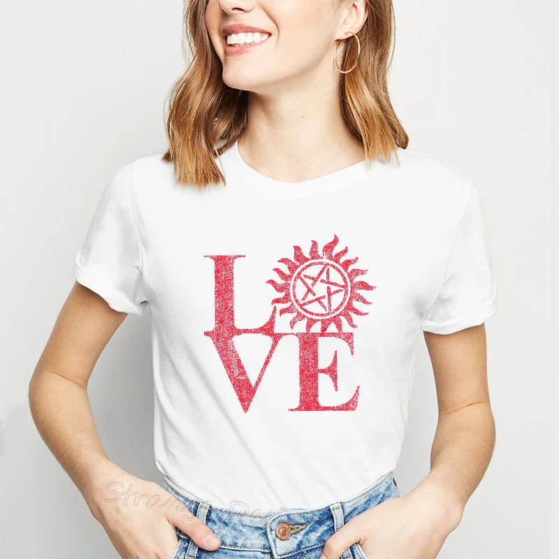 Love Supernatural Anti Possession летние женские футболки, графические футболки harajuku, футболки для женщин, модные топы с принтом