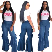 Женские популярные сексуальные джинсовые женские брюки клёш Ретро Лотос модные джинсы Широкие брюки женские повседневные брюки с широким клешем
