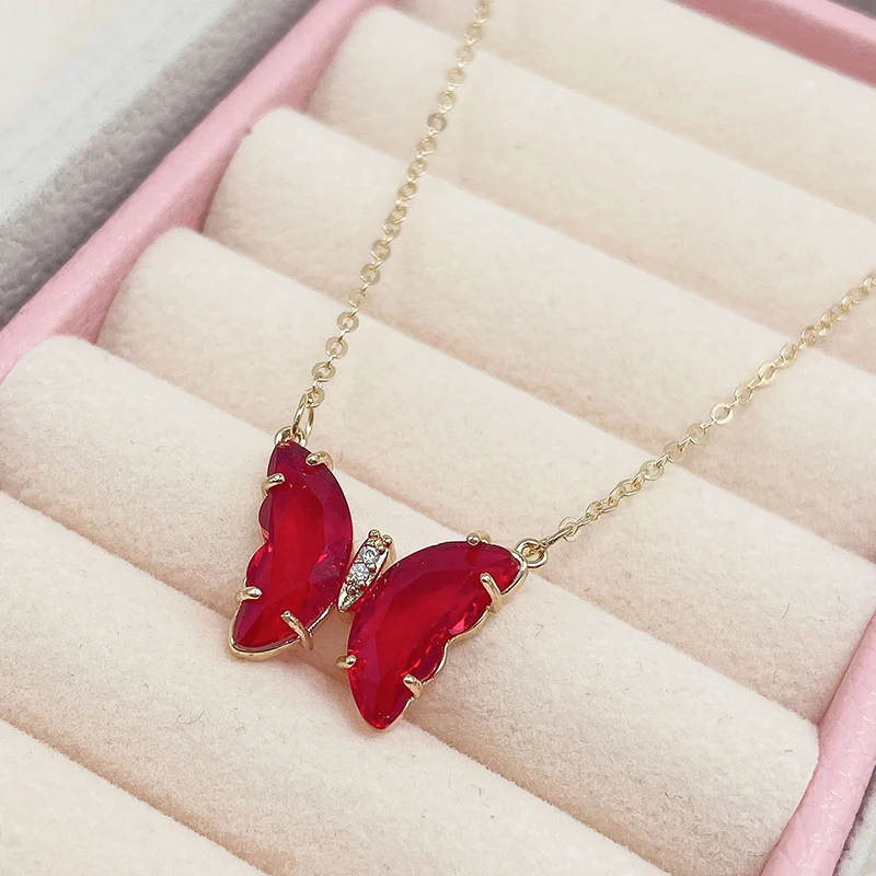 Kpop Glänzende Nette Schmetterling Anhänger Halskette Für frauen Cocktail-Party Halskette Damen Bunte Kristall Schmetterling Halskette – Detail 19