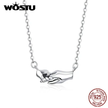 

WOSTU Holding hands with mom Necklace 925 Sterling Silver Chain Link For Women Mother's Day Best Gift Birthday Jewelry CQN398