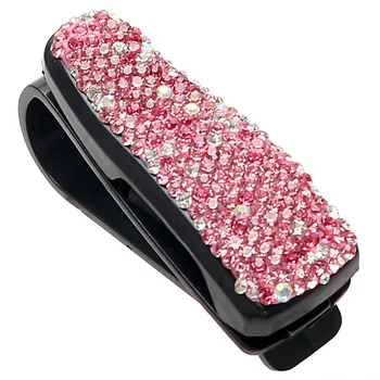 

Pink Rhinestone Shining Car Sun Visor Glasses Clip Sunglass Holder очки Auto Interior Accessories(1 pcs)