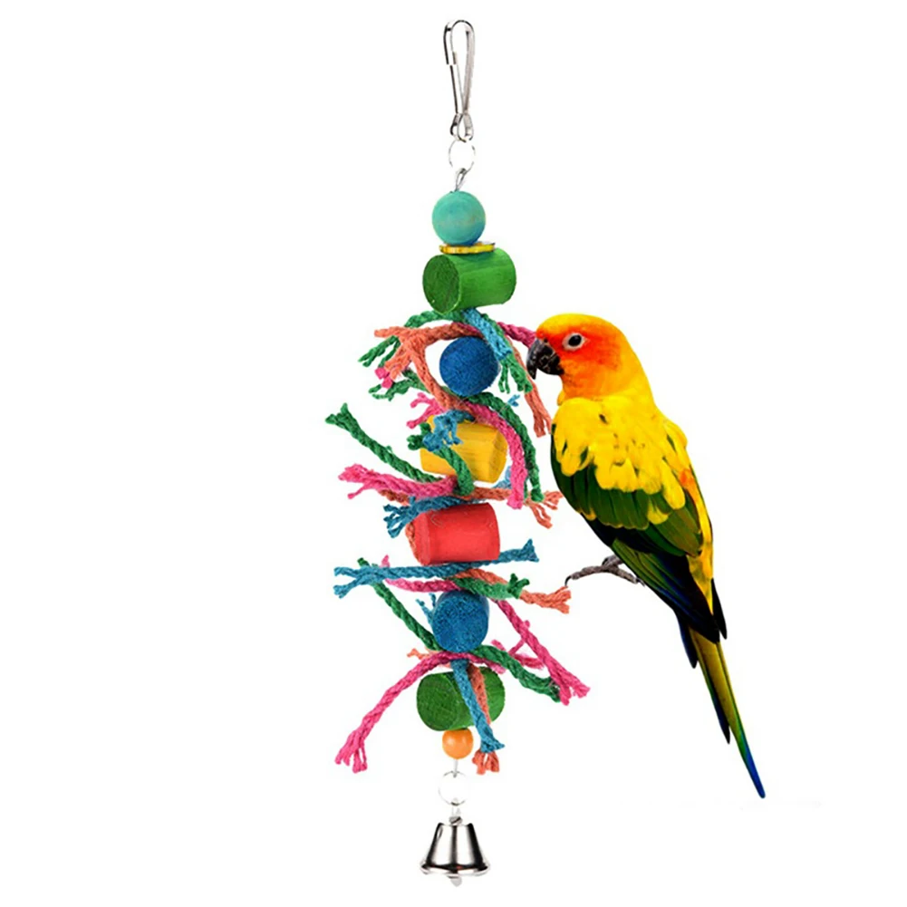 Многоцветный деревянный шар цилиндрический блок пеньковая веревка жевательные Качели Попугай птица игрушки