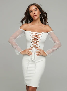

Winter Fashion Sexy Off Shoulder Long Sleeve White Women Dress 2019 Designer Fashion Evening Party Dress Vestido
