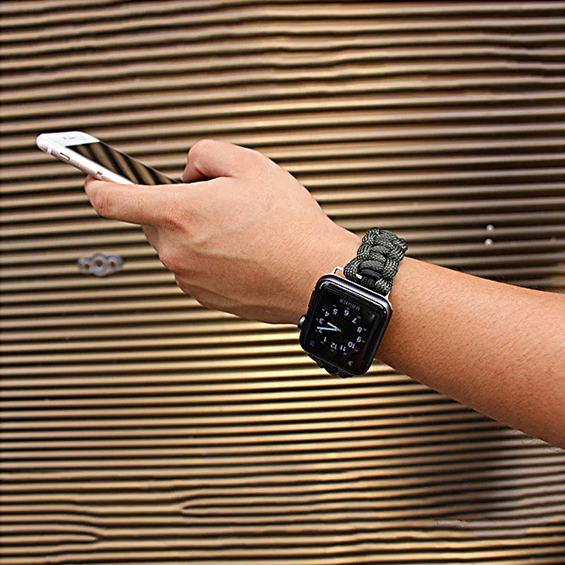 Apple Watch ремень серии ручной вязки с нейлоновым ремешком 4/3/2/1, спортивным кожаным ремешком 42 мм 44 мм, ремешок для наручных часов iwatch, ремешок на запястье