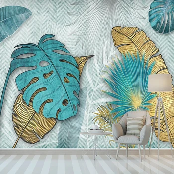 

Nordic Hand Drawn Lines Golden Tropical Leaves 3D Mural Wallpaper Art Wall Painting Living Room Bedroom Home Decor 3d Wall Paper