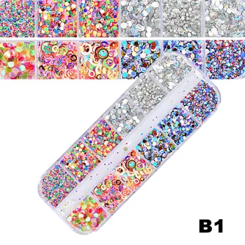 

12 Grids/Sets Nail Glitter Sequin Mixed Mirror/Meramid/Sugar Unicorn Round DIY Flake Nail Art Decorations
