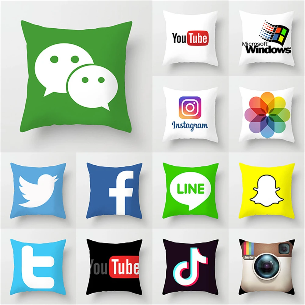 

NEW App Brand Facebook Youtube Cushion Cover Home Decor Snapchat Instagram Throw Pillows Wedding Christmas Decoration Pillowcase