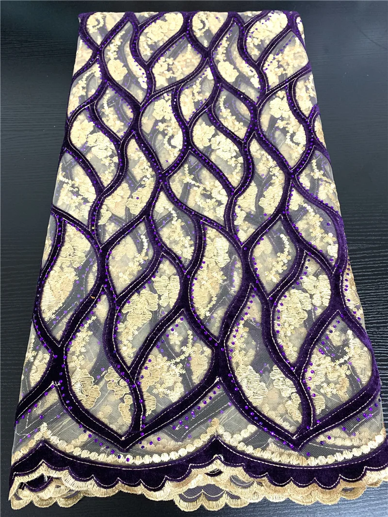 

High Quality French African Tulle Mesh Lace Fabrics Embroidery Lace with Stones Velvet Lace Fabric for Wedding Dresses APW2763B