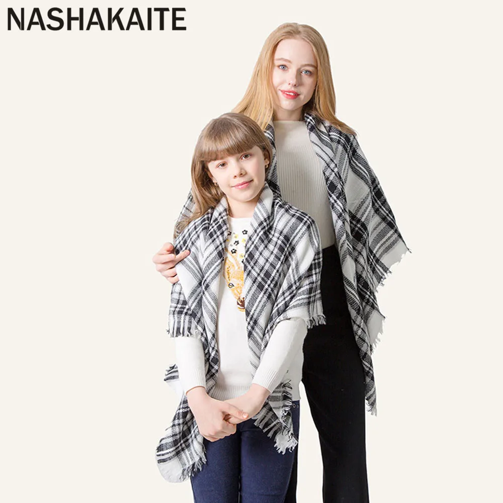NASHAKAITE Mommy and me, подходящий шарф для мамы и дочки, клетчатая шаль, кашемировый шарф для женщин, мужчин, девочек, мальчиков, зимний шарф