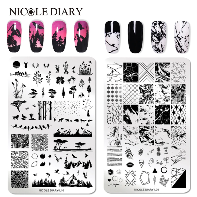 NICOLE дневник дизайн ногтей штамп штамповка изображения пластины Цветочные растения натуральная нержавеющая сталь ногтей маникюрный Шаблон трафарет Инструменты