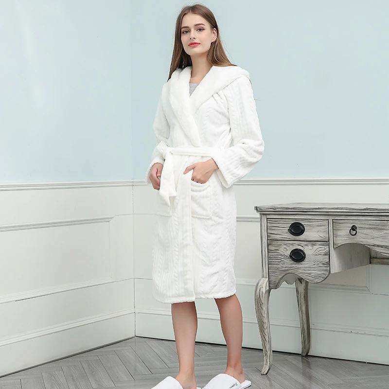Бежевый Cold Winter Warm Bathrobe kimono Woman Cotton Long Sleeve Coral Fleece Pajamas Leisure Nightie Dressing gowns for women - Цвет: Бежевый