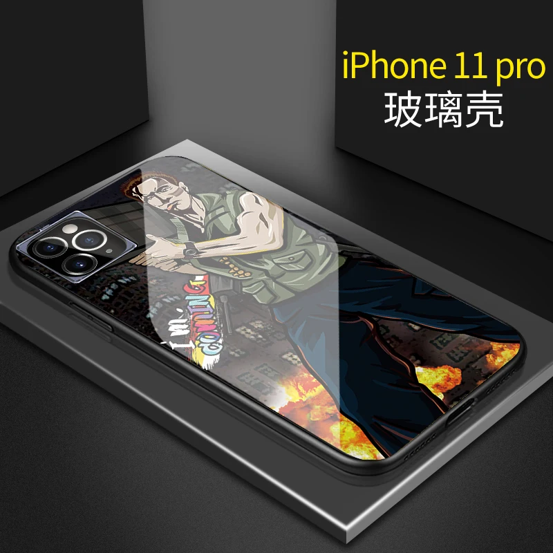 Creative Design Case for Iphone 11 11Pro 11 Pro Max Tempered Glass Back Cover +TPU Soft Silicone Rubber Bumper