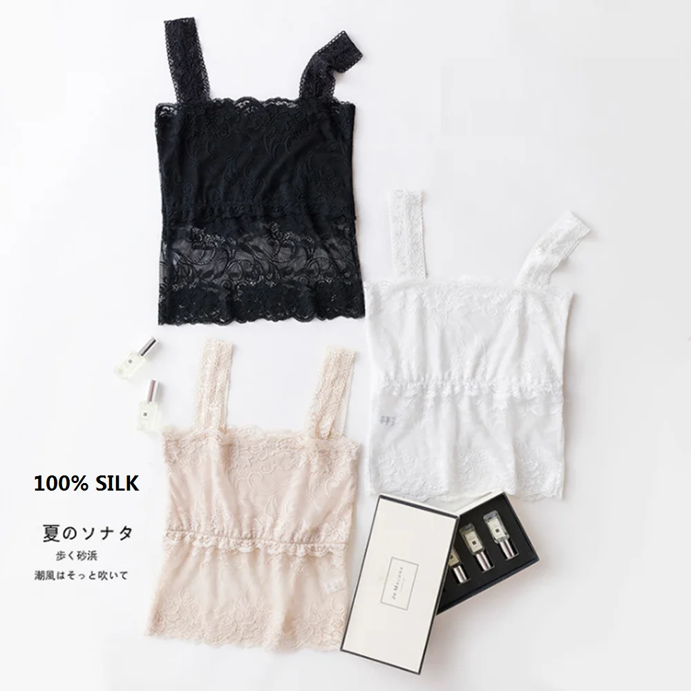 

100% silk lace corset sexy crop tank top white croptop tops for women satin lingerie summer cropped bustier cami tanktop singlet