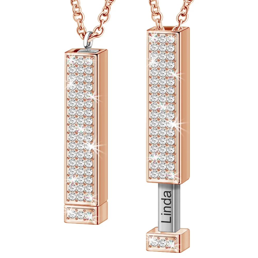 

Персонализированное ювелирное изделие CZ Micro-Pave Bar ожерелье с гравировкой сообщения на заказ длинное 3D вертикальное именное ожерелье подарок на день Святого Валентина