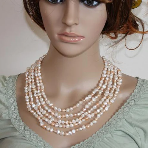

Unique Pearls jewellery Store 5rows Multicolor Baroque Genuine Freshwater Pearl Necklace Fine Jewelry Women Gift