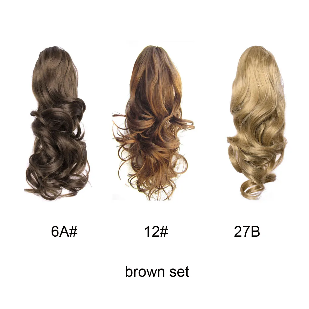 brown set Jeedou 1 комплект синтетические короткие волнистые волосы конский хвост наращивание черный темно-коричневый локон конский хвост шиньоны - Цвет: brown set
