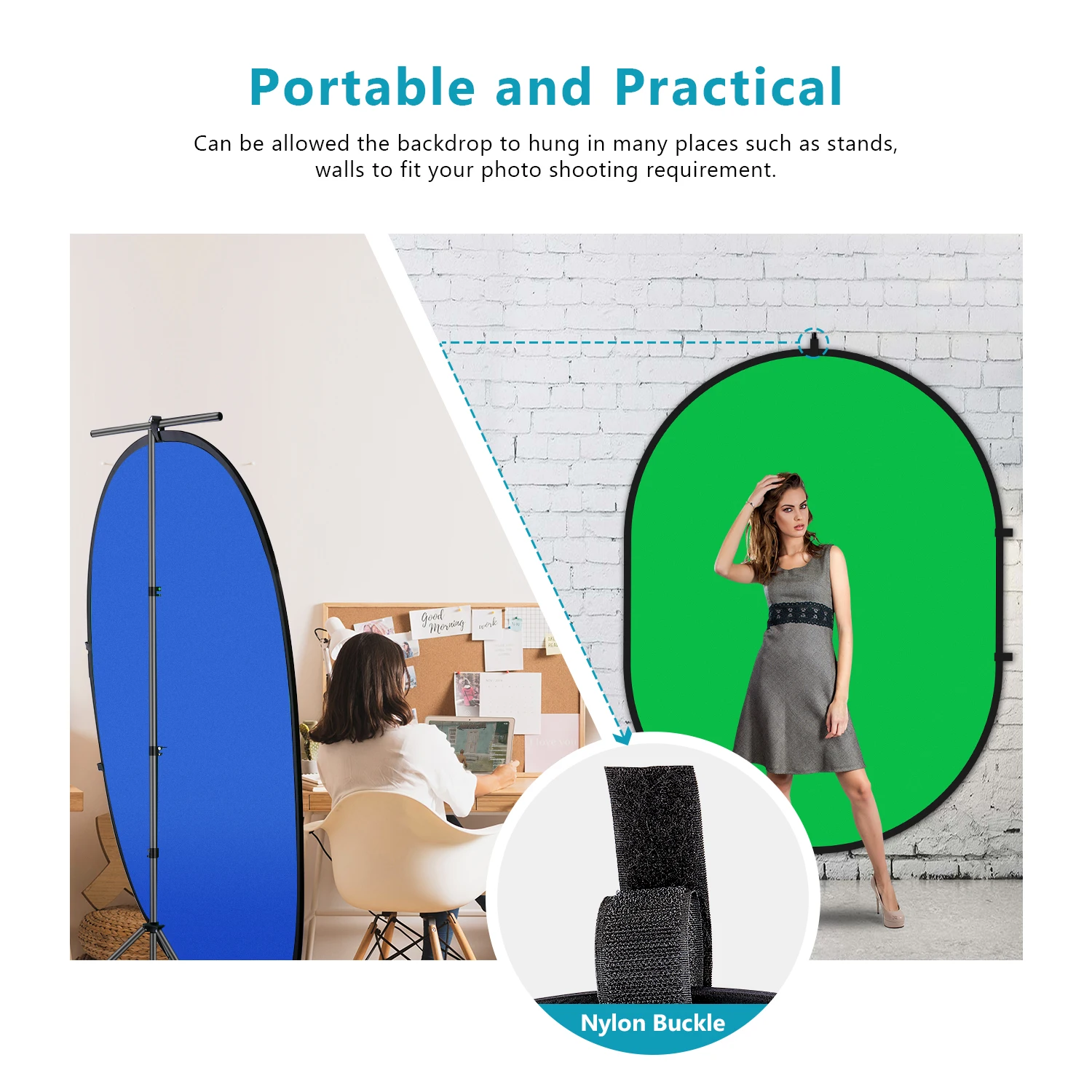 Najtaniej Neewer 2 in 1 Chromakey zielony kluczowania kolorem niebieski składany tło składany odwracalne tła 5x7 stóp 1.5x2 metrów \\