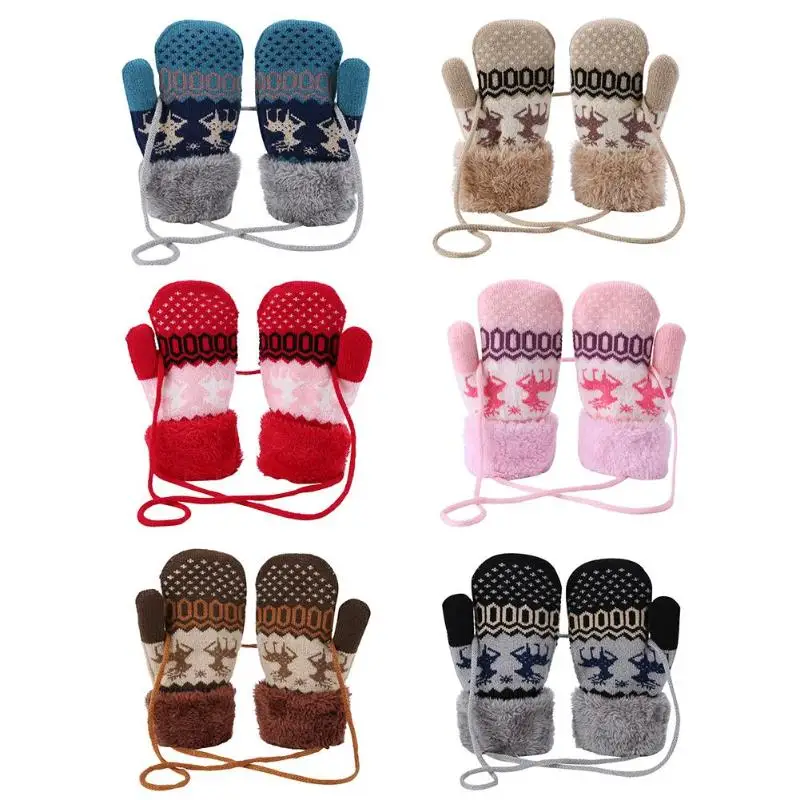 1 пара, рождественские детские перчатки и варежки, Детские Зимние теплые эластичные вязаные лыжные перчатки с милым оленем, зимние перчатки с защитой рук