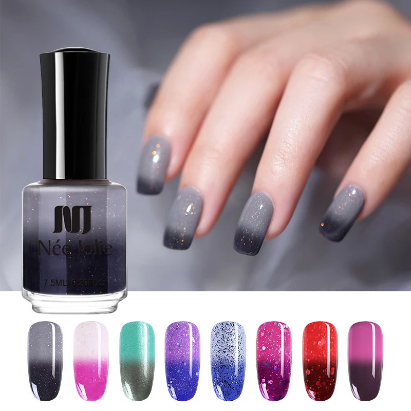 

NEE JOLIE 7.5ml Thermal Nail Polish Temperature Color Changing Varnish Holographic Glitter Nail Art Varnish Vernis 3.5ml