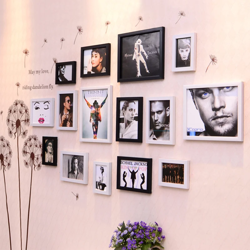 

Simple 15 Pcs Photo Frames Set With Wall Stick Home Decor Picture Frames Combination Cheap Picture Frames porta retrato moldura