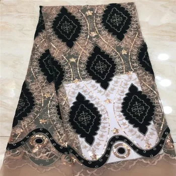 

African Lace Fabric 2019 High Quality Lace Embroidery African Velvet Lace Fabric Sequins Fabric For Nigerian Wedding