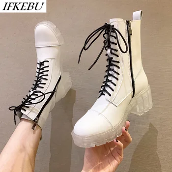 

2020 Western Boots Women Cross Strap Ankle Boots Round Toe Chunky Heels Shoes Zip Platform Boot Casual Leather Chelsea Booties
