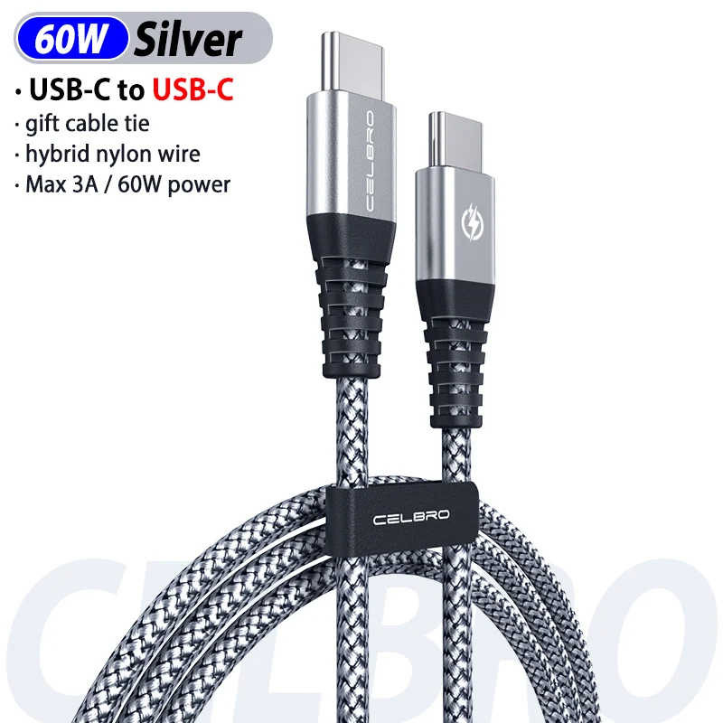 Silver USB кабель Быстрая зарядка 4,0 QC 3,0 PD телефонный кабель 60 Вт PD Быстрая зарядка кабель для samsung S10 Plus Xiaomi Note 10 Plus huawei - Цвет: Silver