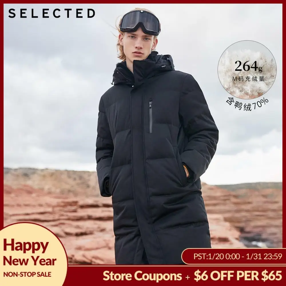 buy  SELECTED Winter Down Jacket New Duck Down Clothes Double-Collar Parka Men's Mid-long Down Garment W