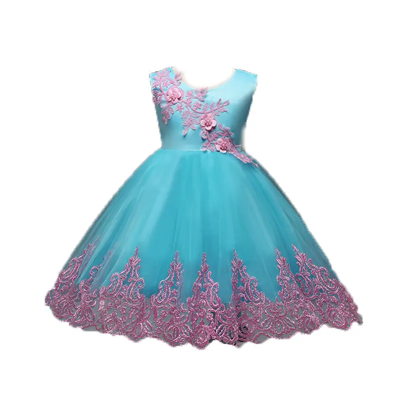 Синий AmzBarley Girl Ball Gown Dress Wedding Ring Bearer Lace Bow Embroidered Princess Dress Piano Costume - Цвет: Синий