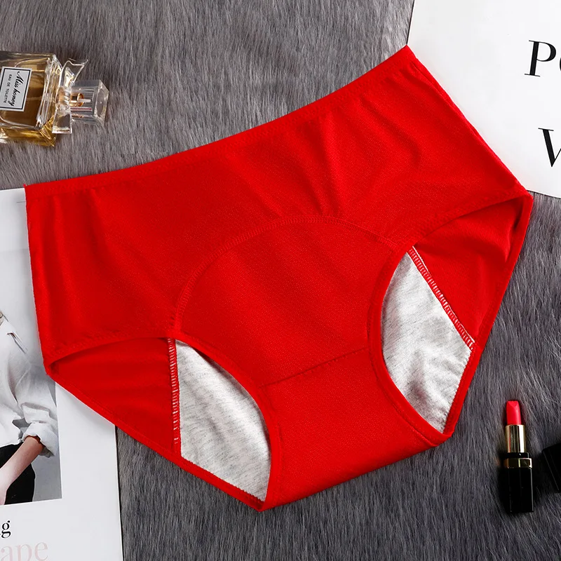 Antibacterial Menstrual Panties Menstrual Period Front And Back Leak-Proof High Waist Breathable Hole Aunt Sanitary Panty - Color: Red