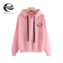Женские толстовки с принтом планеты, повседневные одноцветные Свободные толстовки на шнурке, модная толстовка с капюшоном и длинным рукавом, осень, Женский пуловер, топы
