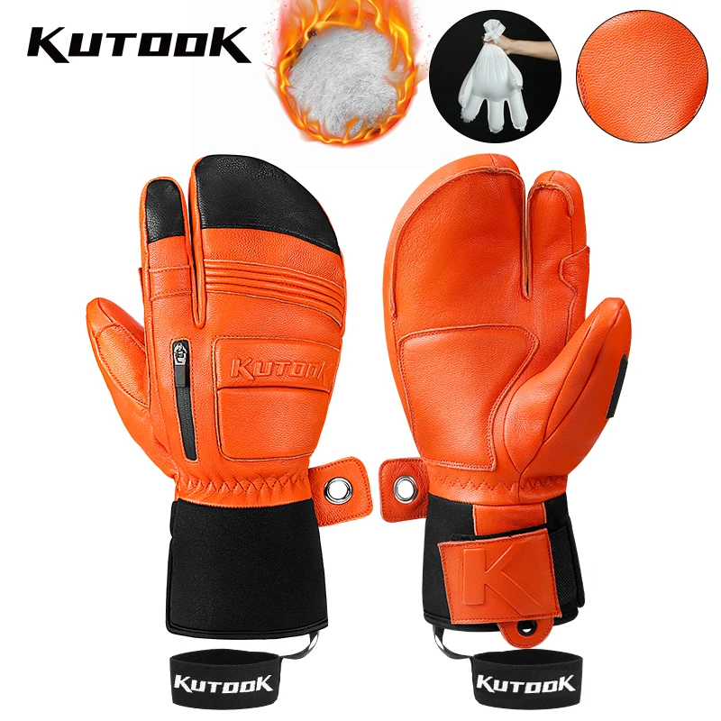 Ski-Gloves Mittens KUTOOK Waterproof Winter Women Outdoor Goatskin