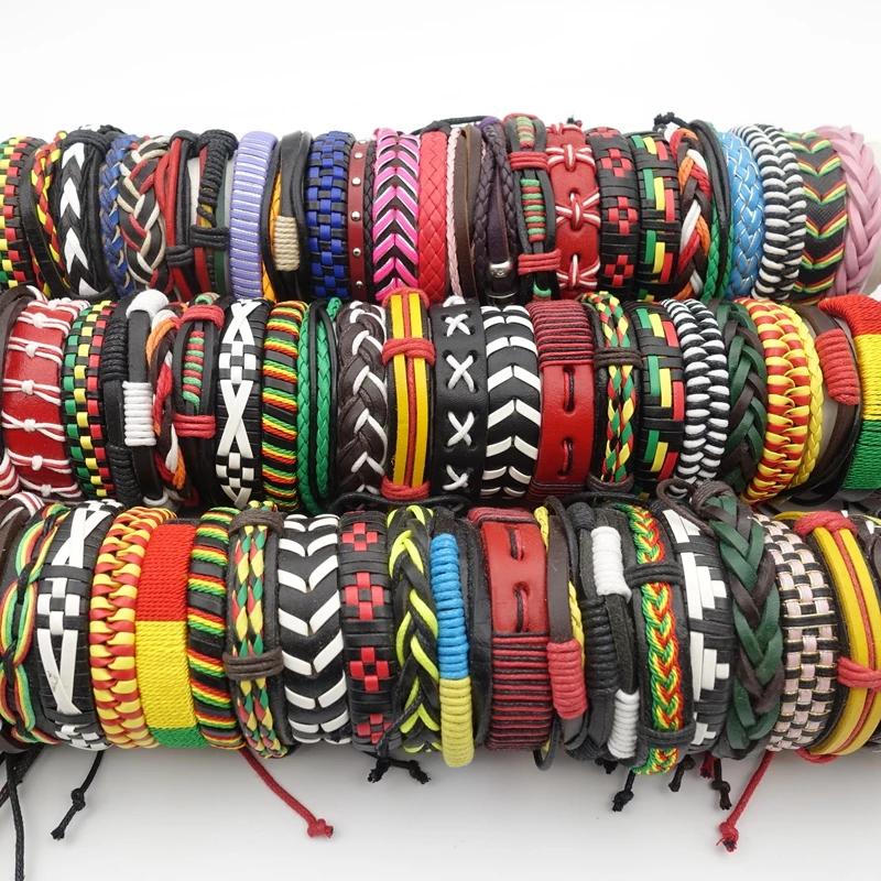 50PCs Cuff Bracelets For Men Women Mix Styles Handmade Leather Fashion Jewelry Party Gift Resizable Box Packed bangle bracelet leather bracelet leather bracelets