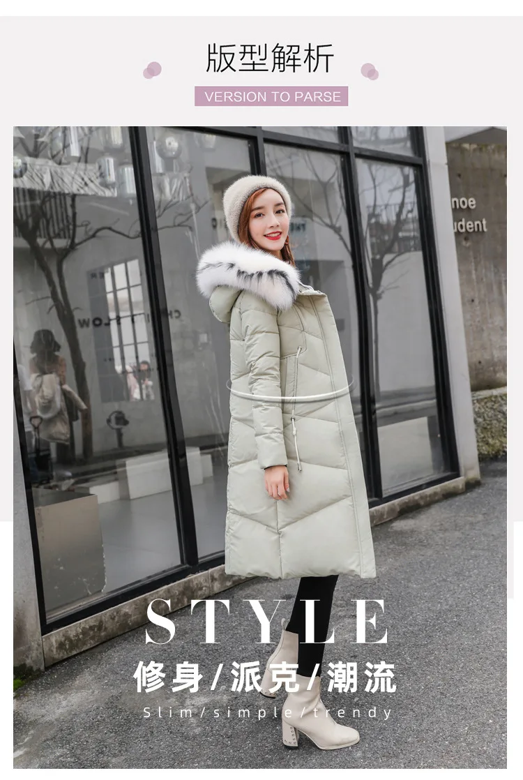 White Duck Down Jacket Hot Selling Large Fur Collar down Jacket Women's Mid-length Thick Loose-Fit over-the-Knee Coat