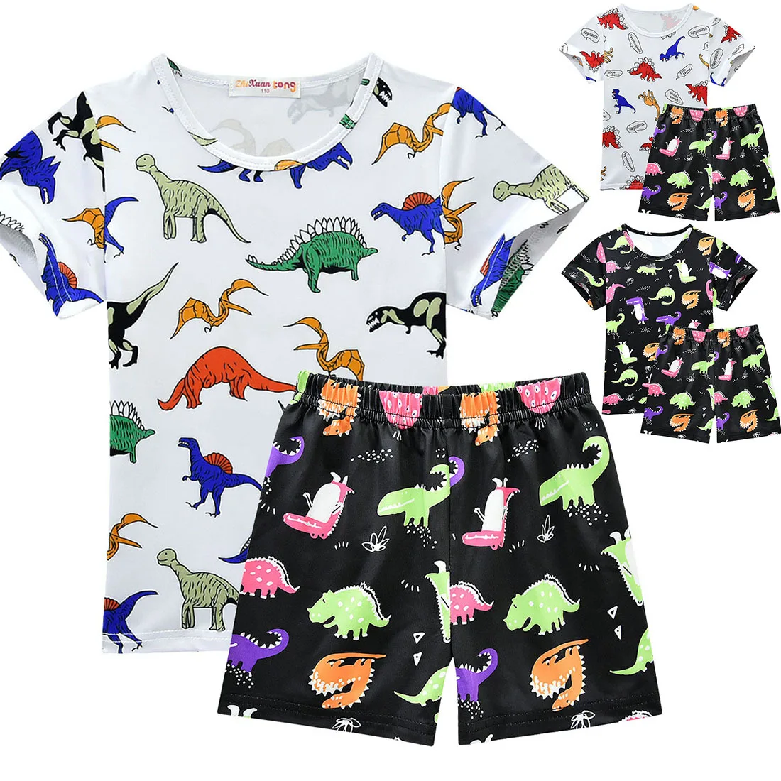Hot Summer night Boys Clothes Set Jurassic Park Tracksuit Kids Costume Dinosaur Pattern T-Shirt Shorts Pants Childrens pajamas