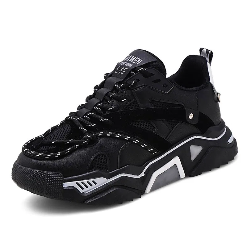 Мужская повседневная обувь легкие спортивные кроссовки с толстой подошвой, дышащие износостойкие мужские модные кроссовки - Цвет: Черный