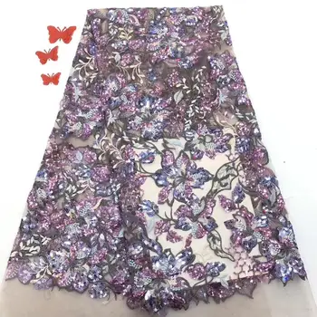 

Charming party dress material French tulle material African net lace fabric with sequins for clothing PAN269(5yards/lot)