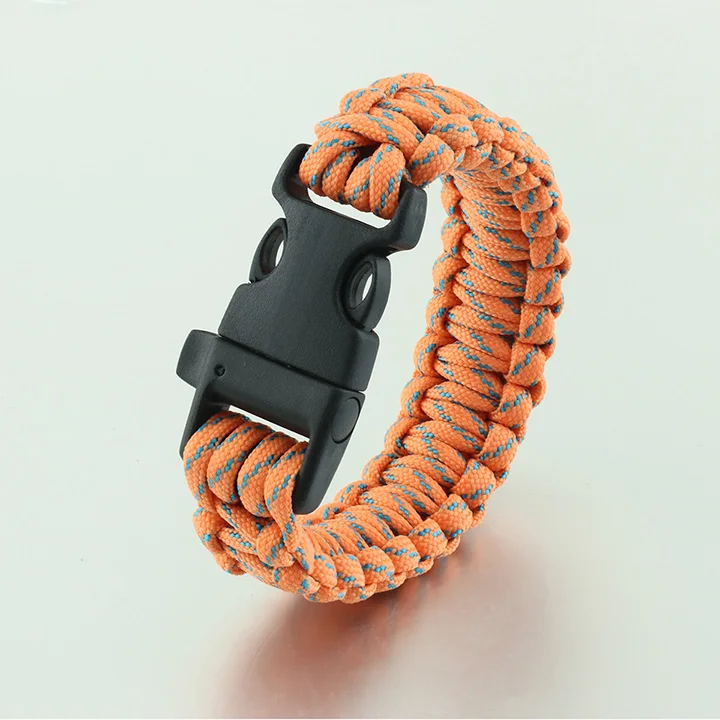 Orange Color Мужской браслет Paracord, браслеты для отдыха на природе, веревка для выживания, свисток, пряжка, женские спортивные плетенные украшения SL35 - Окраска металла: Orange Color