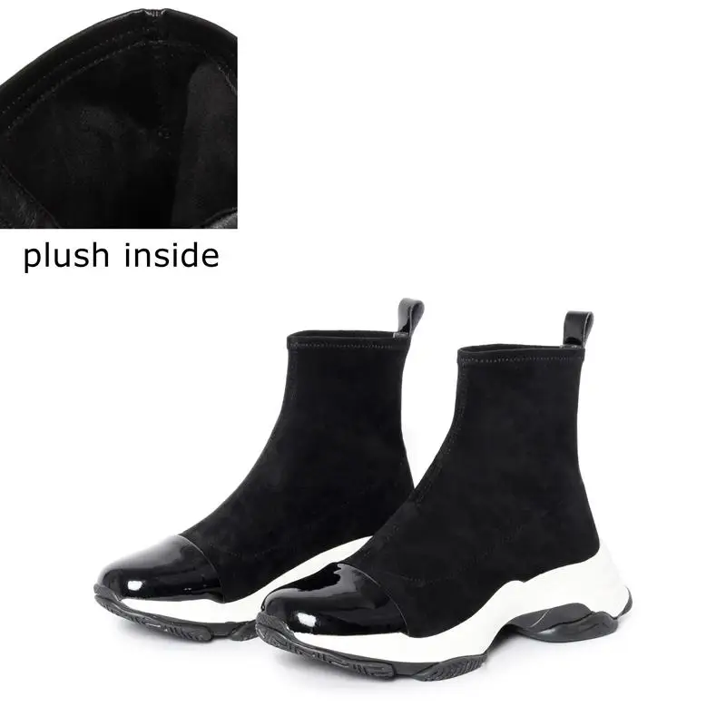 plush inside ALLBITEFO/женские ботинки из мягкой натуральной кожи; ботильоны на плоской подошве; Новинка; сезон осень-зима; ботинки высокого качества - Цвет: plush inside