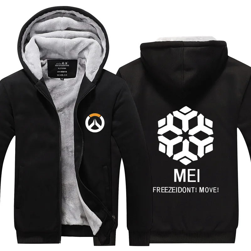 OW Overwatch Mei Mercy Dva флисовая Толстая зимняя куртка на молнии уличная Толстовка Спортивная толстовка с капюшоном костюм для косплея - Цвет: Black 1