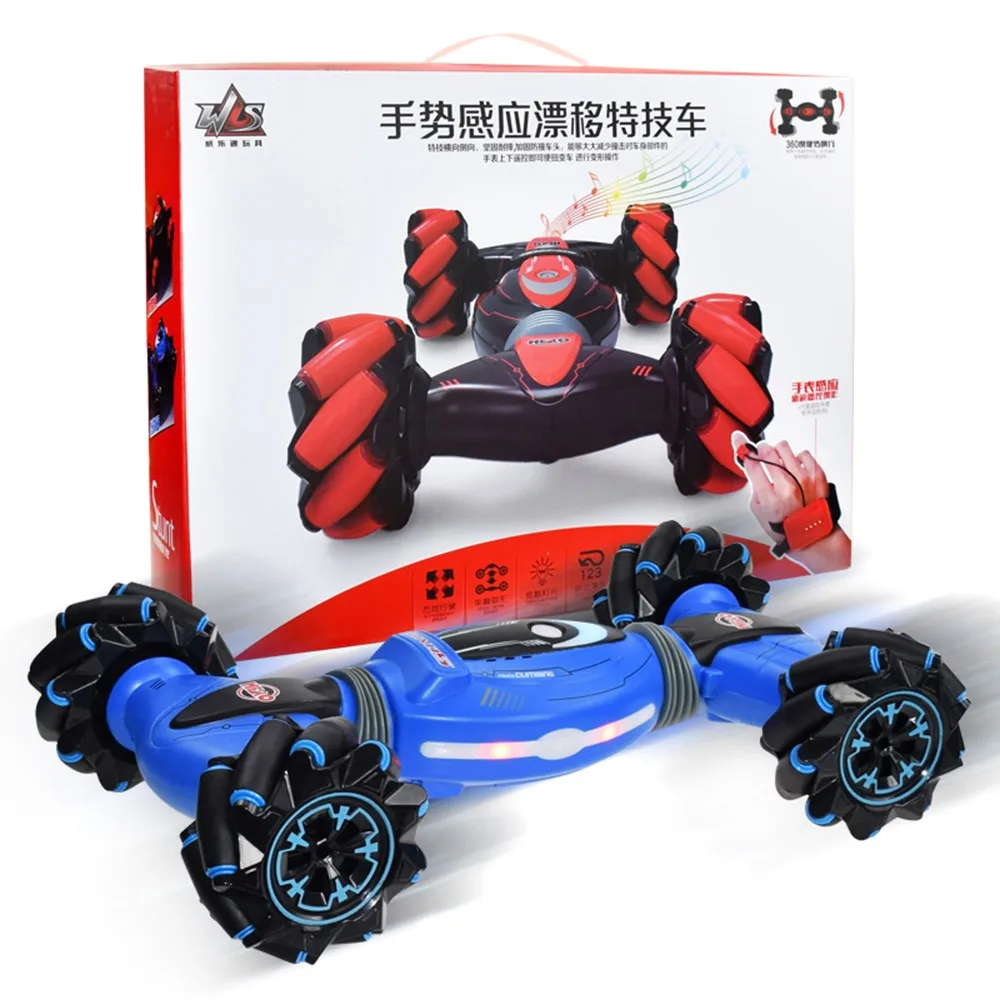 Blue stunt car Автомобильный светильник с датчиком жестов, музыка, скручивание, скалолазание, внедорожник, дистанционное управление, деформационный автомобиль, детская игрушка, автомобиль - Цвет: Blue stunt car